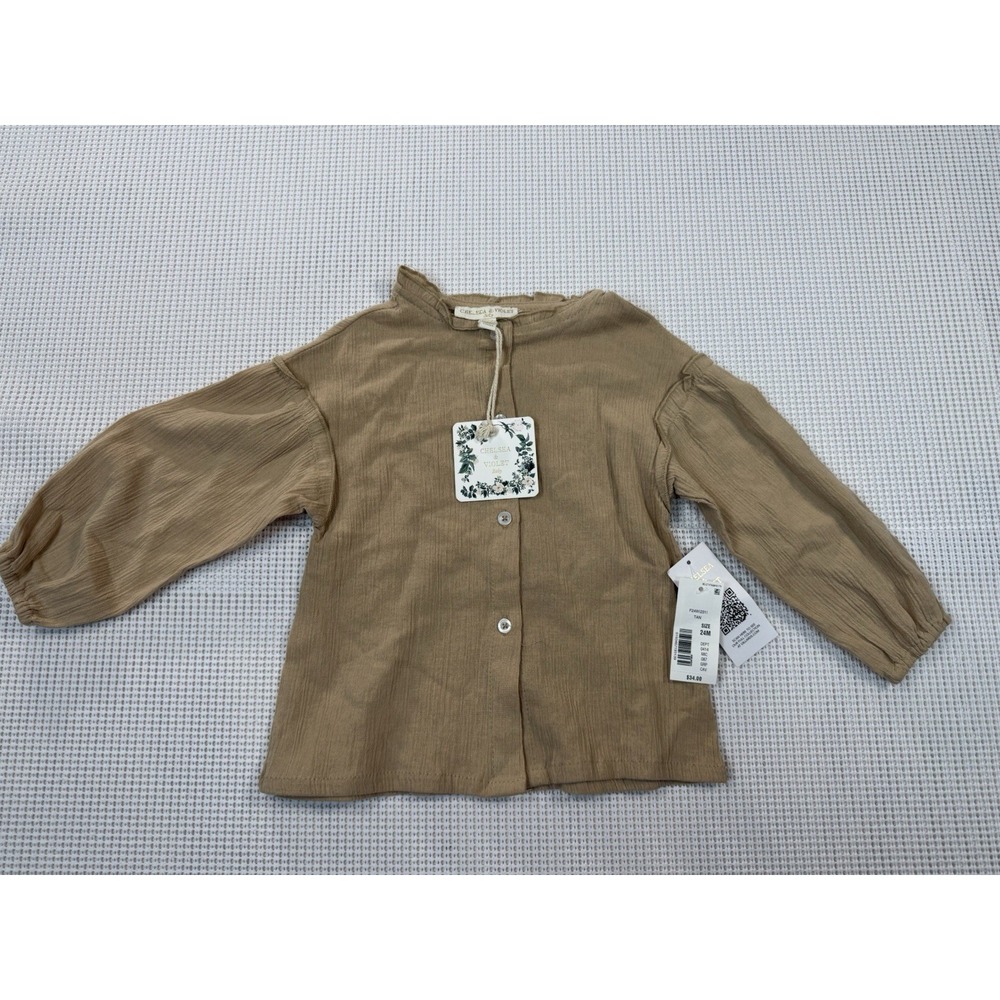 Chelsea & Violet Baby Tan Top 24M Long Sleeve Button Shirt F24WI231I NWT